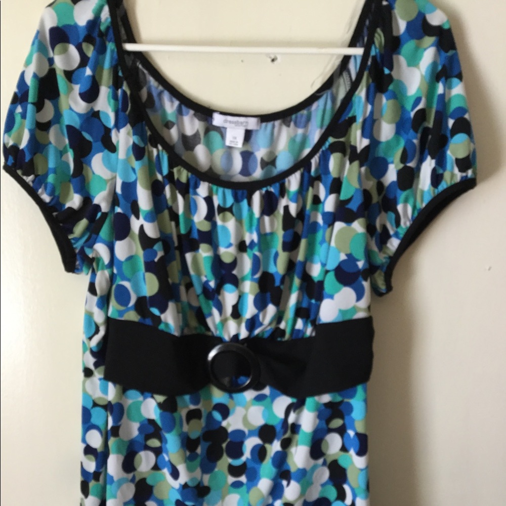 Womens 1X Dress barn blues, black, belted  top